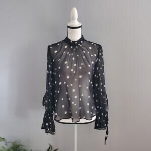 Tops Black & White Polka Dot Sheer Mock Turtleneck Top 4